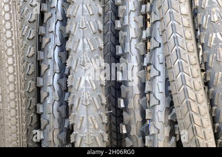 Bicycle tire tread options. Background. Texture. Selective focus. Stock Photo