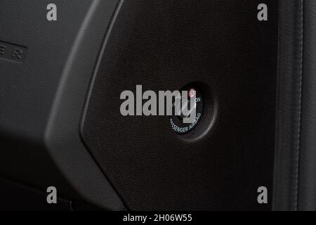 Front passenger airbag on and off switch close up view. Passenger ...