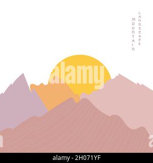 Mountain landscape poster. Geometric landscape background in asian japanese style. Stock Vector