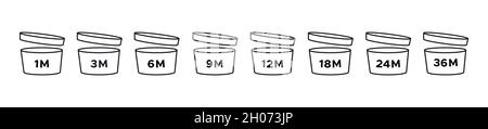 Set period after opening cosmetic icon in the simple style. PAO symbols - expiration of the use time for creams and cosmetics after opening the packag Stock Vector