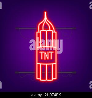Red dynamite pack with electric time bomb, TNT. Neon icon. Vector illustration Stock Vector