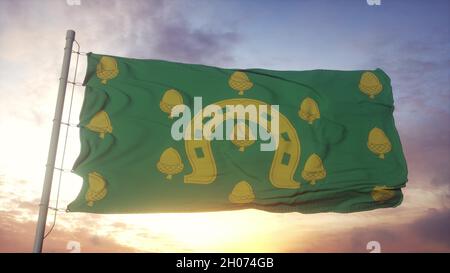 Rutland flag, England, waving in the wind, sky and sun background. 3d rendering Stock Photo