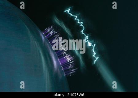 electric discharge lightning on ribbon generator Stock Photo