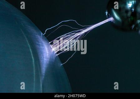 electric discharge lightning on ribbon generator Stock Photo