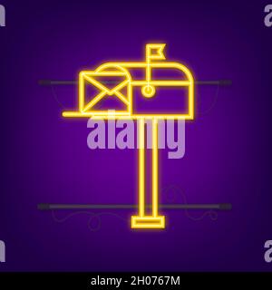 Mail box. Envelope with a newsletter concept. Neon style. Vector illustration Stock Vector