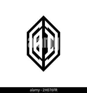 BJ Monogram Logo geometric initial with wing shape style design template. Wing initial logo design isolated in black background Stock Vector