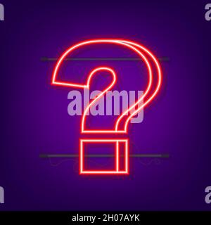Neon glowing question mark. Quiz neon banner. Vector stock illustration. Stock Vector