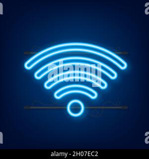 Wireless neon icon. No wifi. Different levels of Wi Fi signal. Vector stock illustration Stock Vector