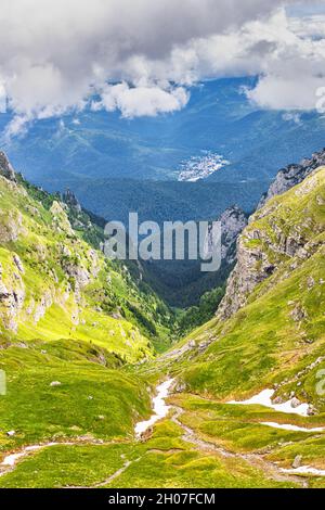 Bucegi mountains and Azuga town in Romania Stock Photo