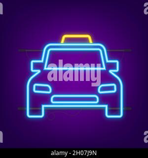Get a taxi neon icon. Taxi banner. Online mobile application order taxi service horizontal illustration. Vector stock illustration Stock Vector