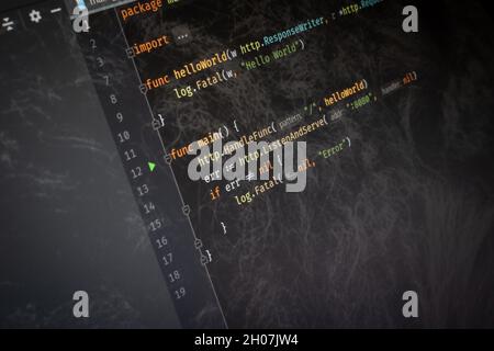 GoLang Hello World code on screen blurry background image Stock Photo ...