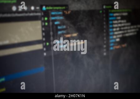 Docker compose Hello World code on screen Stock Photo - Alamy