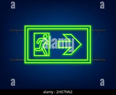 Emergency exit sign. Protection symbol. Fire icon. Neon style. Vector illustration Stock Vector