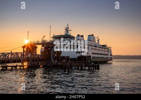 Everett, WA USA - 09/05/2020: Mukilteo Ferry at Sunset Stock Photo