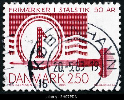 DENMARK - CIRCA 1983: a stamp printed in Denmark dedicated to 50th Anniversary of Steel Plate Printed Stamps, circa 1983 Stock Photo