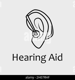 Vector Black and White Receiver in the ear (RITE) Hearing Aid Icon. Great for health services, accessibility and advertisement of assisted technology. Stock Vector