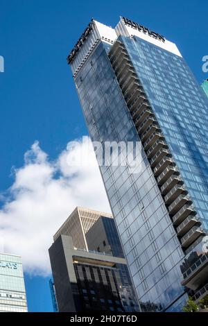 Skyscrapers loom over Times Square in New York City, USA  2021 Stock Photo