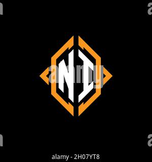 NI Monogram geometric shape style template. Monogram initial design vector on isolated background Stock Vector
