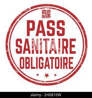 Compulsory health pass ( in french language ) grunge rubber stamp on white background, vector illustration Stock Vector