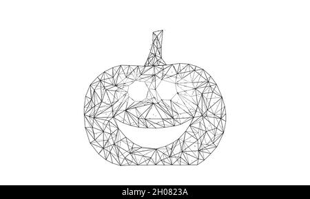 Halloween Pumpkin with scary face isolated on white background. Low poly wireframe Halloween concept. Digital low poly vector illustration. Stock Vector