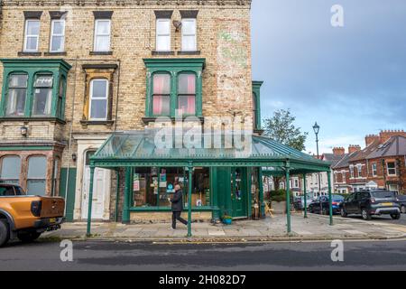 Keith's sport shop, a Victorian white brick terrace building, Saltburn by the Sea, England, UK. Stock Photo