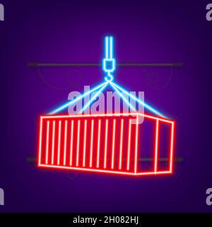 Red Shipping Cargo Container Twenty and Forty feet. for Logistics and Transportation. Neon style. Vector stock Illustration Stock Vector