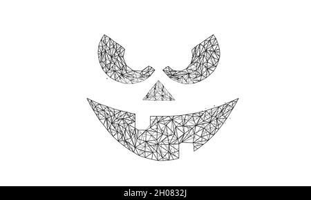 Halloween Pumpkin with scary face isolated on white background. Low poly wireframe Halloween concept. Digital low poly vector illustration. Stock Vector