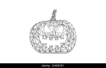 Halloween Pumpkin with scary face isolated on white background. Low poly wireframe Halloween concept. Digital low poly vector illustration. Stock Vector
