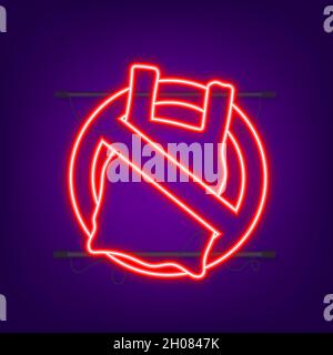 Say no to plastic bags poster. The campaign to reduce the use of plastic bags to put. Neon style. Vector illustration Stock Vector