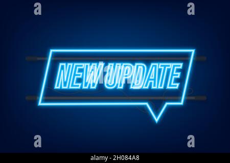 Blue vector bubble banner new update. Neon icon. Vector illustration Stock Vector