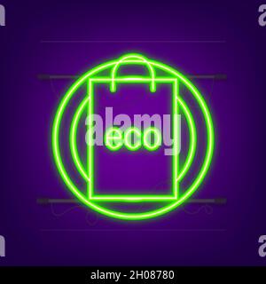 Say no to plastic bags poster. The campaign to reduce the use of plastic bags to put. Neon style. Vector illustration Stock Vector