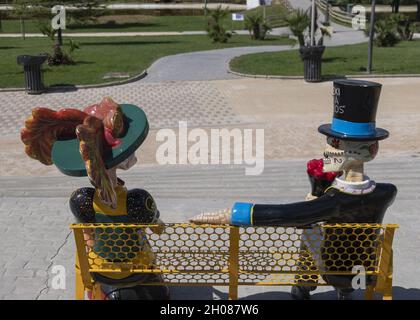 TORREJON DE ARDO, SPAIN - Sep 16, 2021: A beautiful shot of the urban art exhibition Mexicraneos at Parque Europa, Torrejon de Ardoz, Spain Stock Photo