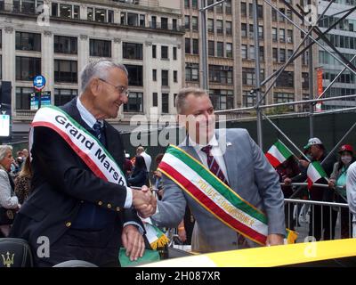 October 11, 2021, New York, New York, USA: New York,  77th Columbus Day Parade returns to New York City. after it was cancelled last year due to Covid. Marchers and Bands walk up 5th ave.  NYC Police Commissioner Dermot Shea (Credit Image: © Bruce Cotler/ZUMA Press Wire) Stock Photo