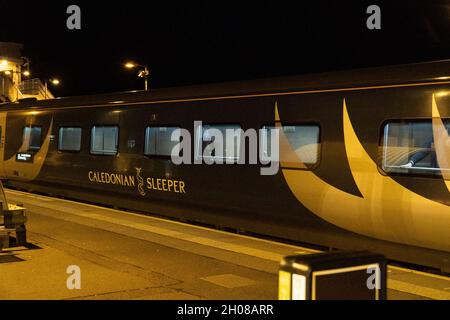 Montrose Train Station, Montrose, Angus, Scotland, United Kingdom, 11th of Oct 2021: Pictured - Princess Anne, boards the 2226 Caledonian Sleeper train at Montrose Train Station. Along with 5-7 of her entourage. The train is on route to London. Princess Anne was dropped off at the station by a land rover defender and land rover range rover, as seen in the pictures. Credit: Barry Nixon/Alamy Live News Stock Photo