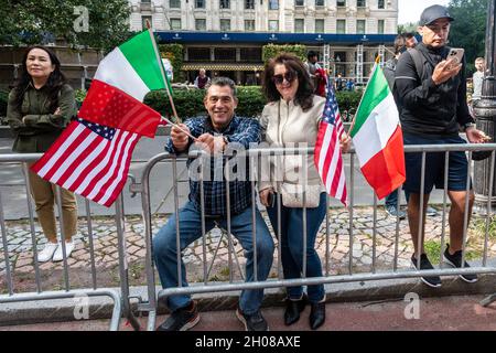 New York, USA. 11th Oct, 2021. New Yorkers show their Italian Pride during the Columbus Day Parade in New York City on October 11, 2021. (Photo by Gabriele Holtermann/Sipa USA) Credit: Sipa USA/Alamy Live News Stock Photo