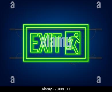 Emergency exit sign. Protection symbol. Fire icon. Neon style. Vector illustration Stock Vector