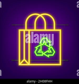 Say no to plastic bags poster. The campaign to reduce the use of plastic bags to put. Neon style. Vector illustration Stock Vector