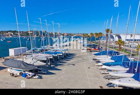 Cascais, Portugal - June 13, 2019: The Cascais Marina in Cascais city, Lisbon district, Portugal. The largest marina on the Portuguese Riviera and the Stock Photo
