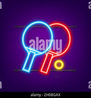 Two rackets for playing table tennis. Neon icon. Vector illustration Stock Vector