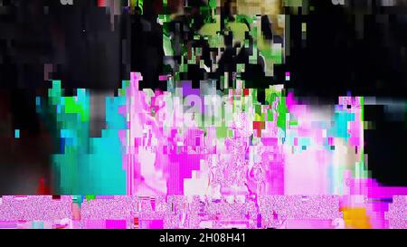 TV Static Noise Glitch Distortion Effect - Digital Video signal on modern LCD TV during live transmission Stock Photo