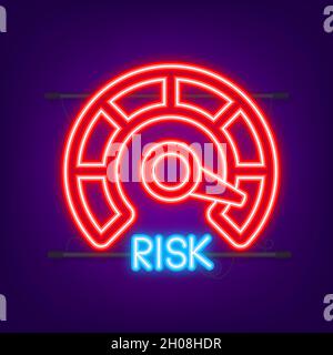 Risk icon on speedometer. Neon icon. High risk meter. Vector ...