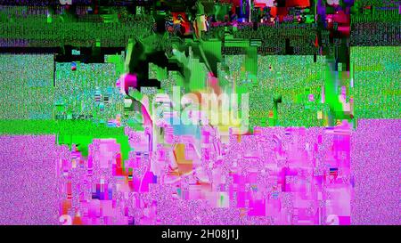 TV Static Noise Glitch Distortion Effect - Digital Video signal on modern LCD TV during live transmission Stock Photo