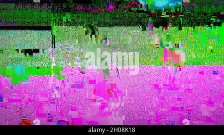 TV Static Noise Glitch Distortion Effect - Digital Video signal on modern LCD TV during live transmission Stock Photo