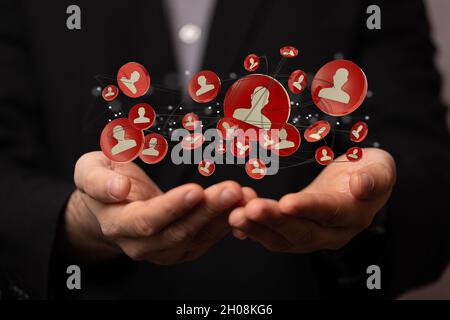Human hand showing unity group and teamwork concept Stock Photo