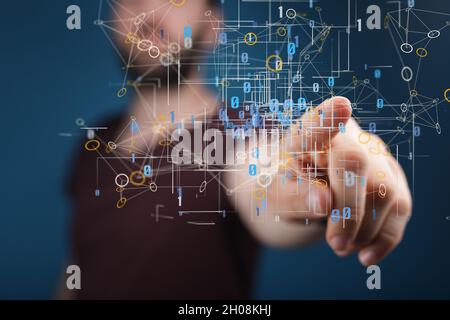 Human hand showing neural network big data and cybersecurity Stock Photo