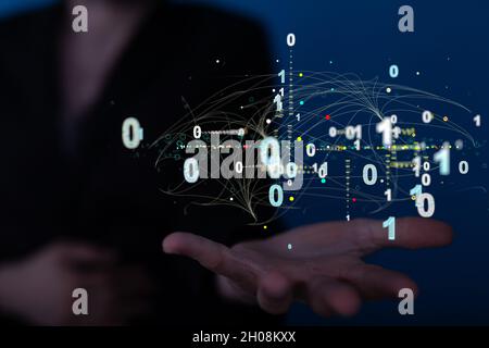 Human hand showing neural network big data and cybersecurity Stock Photo
