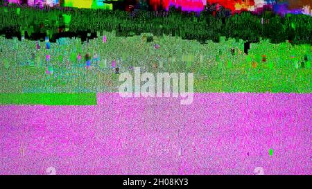 TV Static Noise Glitch Distortion Effect - Digital Video signal on modern LCD TV during live transmission Stock Photo