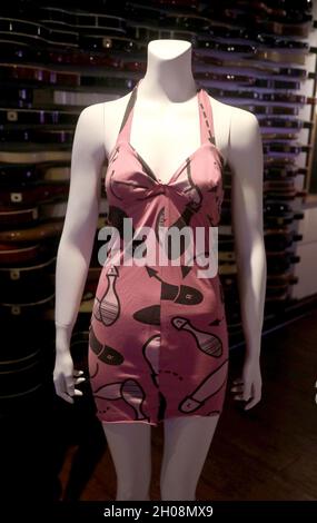 New York, New York, USA. 11th Oct, 2021. A Jeremy Scott dress worn by Amy Winehouse while performing in concert at the Zenith in Paris on October 29, 2007. Winehouse was also photographed wearing the dress with jeans while leaving her Camden home en route to Pentonville Prison on December 5, 2007, seen at the press preview for the ''˜Property from the Life and Career of Amy Winehouse' held by Julian's Auctions at the New York Hard Rock Cafe. (Credit Image: © Nancy Kaszerman/ZUMA Press Wire) Stock Photo