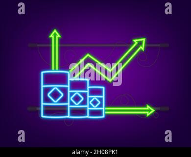 Increasing Price of Oil on white background. Neon style. Vector stock illustration Stock Vector