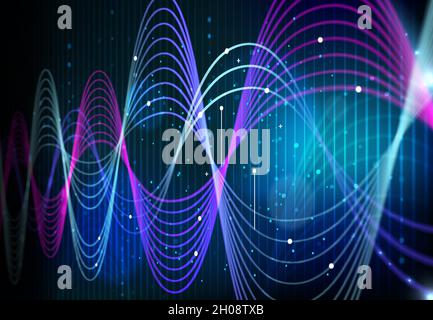Big data analytics technology, digital data waves on monitor screen vector background. Artificial intelligence science and digital network information Stock Vector